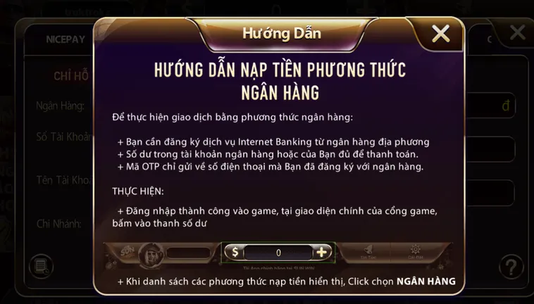 Hướng dẫn cụ thể nạp tiền bằng phương thức qua ngân hàng chi tiết bảo mật tại Sunwin.